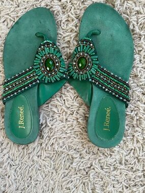 J.Renee Green Beaded Toe-Post Sandals